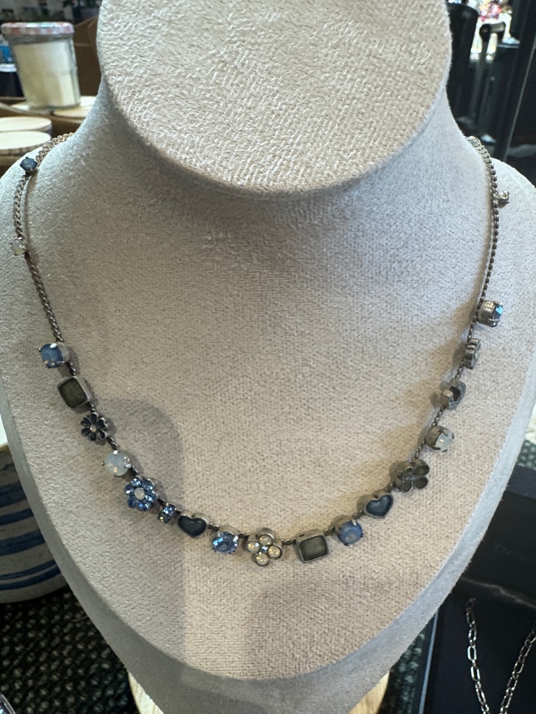 Blue Crystal Floral & Heart Necklace - Women Jewelry